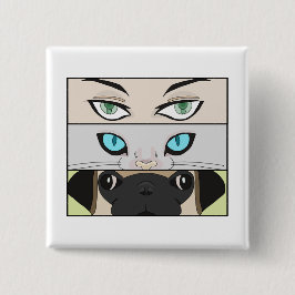 人間と猫と犬があなたを見て 缶バッジ