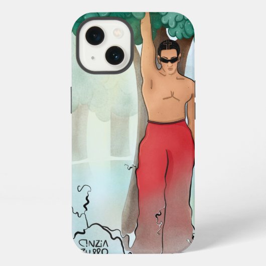 人間と自然のイラストiPhoneケース iPhoneケース (裏面)