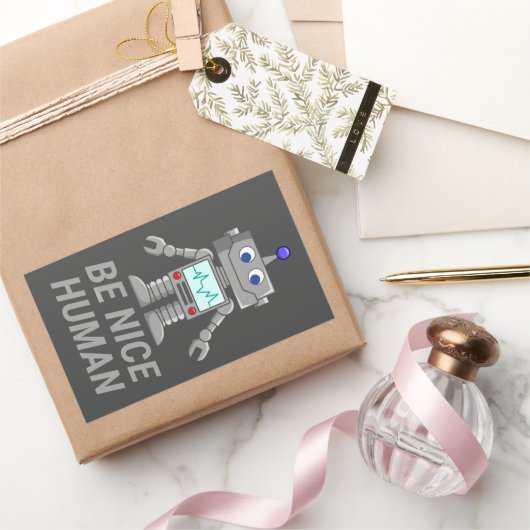 人間にかわいいおもしろいロボットだ 長方形シール (ギフト)