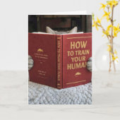 人間に訓練する方法についての本を読む誕生日の猫 カード (黄色い花)