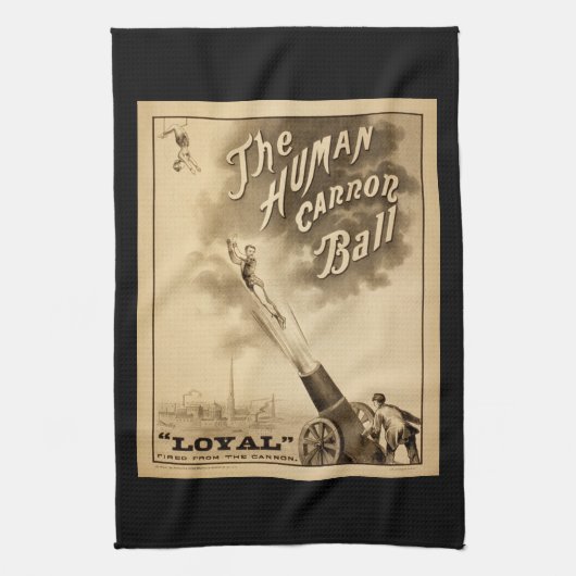 人間のキャノンボールのヴィンテージのサーカスの出し物のビクトリア時代の人 キッチンタオル (縦)
