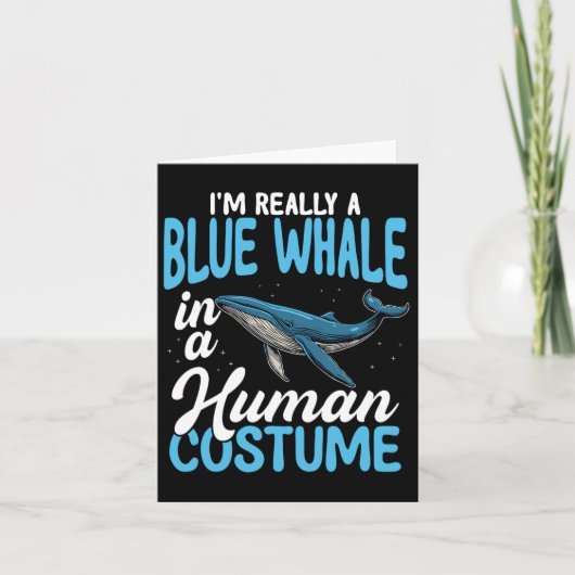 人間のコスプレをした青いクジラ　おかしい カード (正面)