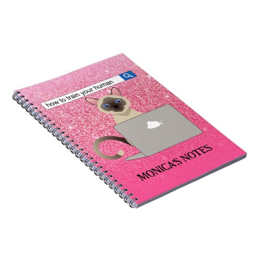 人間のシャムおもしろい猫ピンクグリッター ノートブック (右側)