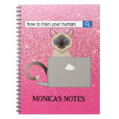 人間のシャムおもしろい猫ピンクグリッター ノートブック (正面)