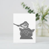 人間のスケルトンハンドを持つ猫 – バックカラーを選択 ポストカード (スタンド正面)