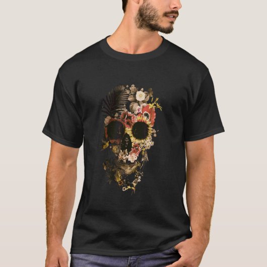 人間のドクロ 墓場 ガーデン Tシャツ (正面)