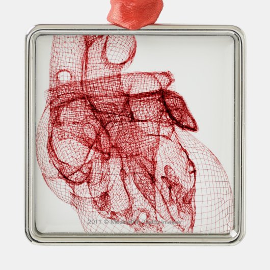 人間のハートのデジタルwireframe メタルオーナメント (正面)