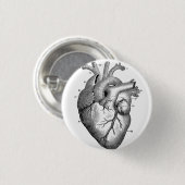 人間のハート図の白黒ボタンピン 缶バッジ (正面&裏面)