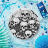 人間の不気味スカルクモの巣こうもりハロウィーン ペーパープレート (パーティー)