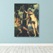 『人間の堕落』- ティツィアーノ作 『アダムとエヴァ』 キャンバスプリント (インサイチュ (ウッドフロア))