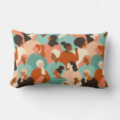 人間の多様性レトロ顔パターン ランバークッション (正面)