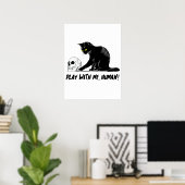 人間の怖い遊スカルを持つ黒猫 ポスター (ホームオフィス)