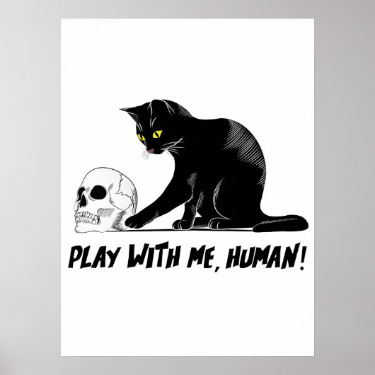人間の怖い遊スカルを持つ黒猫 ポスター (正面)