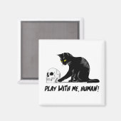 人間の怖い遊スカルを持つ黒猫 マグネット (正面/裏面)