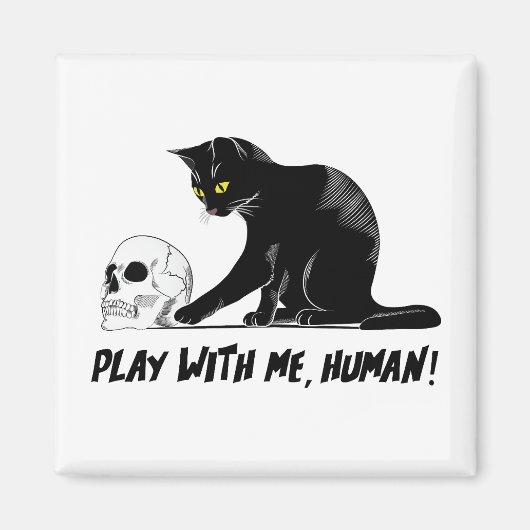人間の怖い遊スカルを持つ黒猫 マグネット (正面)
