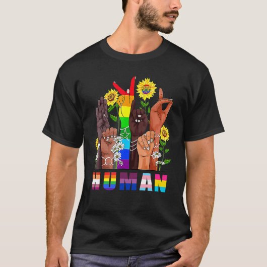 人間の手話Lgbtq+ゲイLes Pr Tシャツ (正面)