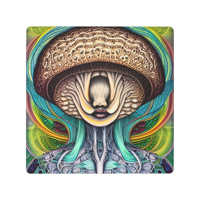 人間の特徴を持ったキノコの入り口 メタルプリント (正面)