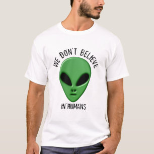 人間の緑のエイリアンUFOのオタクのデザインで信じて下さい Tシャツ