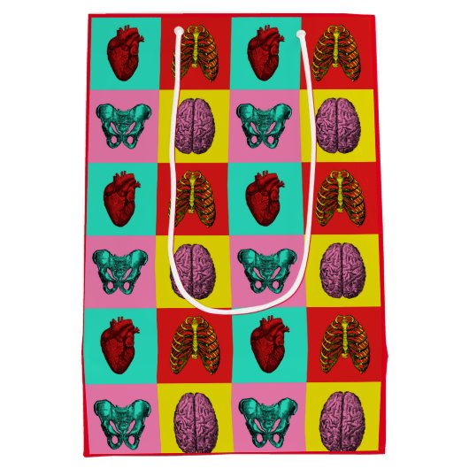 人間の解剖学のポップアート ミディアムペーパーバッグ (裏面)