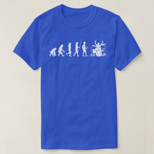 人間の進化ドラマー Tシャツ (デザイン正面)