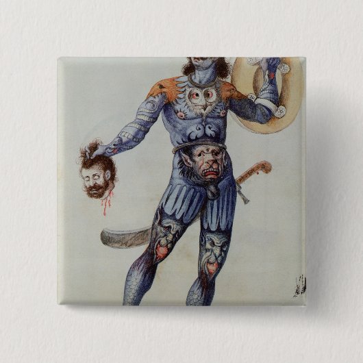 人間の頭を握っているPictish人 缶バッジ (正面)