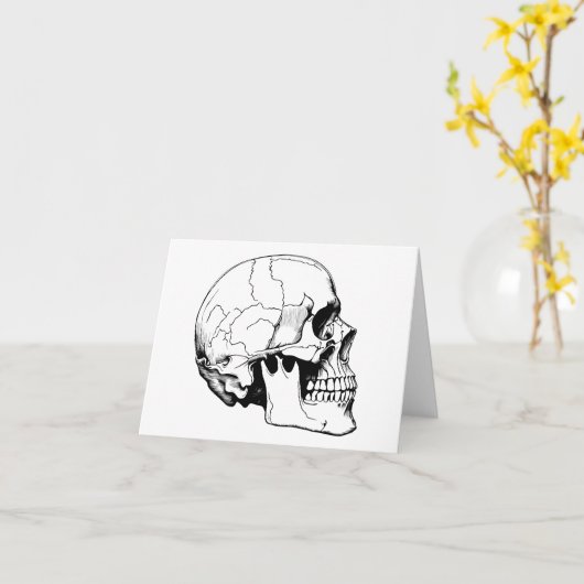 人間の頭蓋骨 カード (黄色い花)