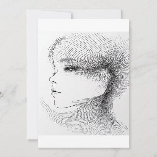 人間の顔の連続線アートイラスト 4 招待状 (正面)