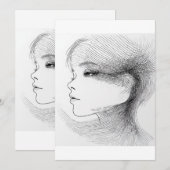 人間の顔の連続線アートイラスト 4 招待状 (正面/裏面)