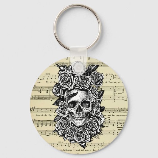 人間スカルバラ楽譜アートイラストレーション キーホルダー (正面)