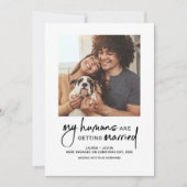 人間モダンが結婚する4枚の写真婚約 招待状 (正面)