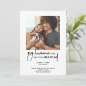 人間モダンが結婚する4枚の写真婚約 招待状 (スタンド正面)