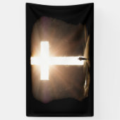 人間ランニングのキリスト白熱［赤熱］光を放つ教十字架 横断幕 (縦)