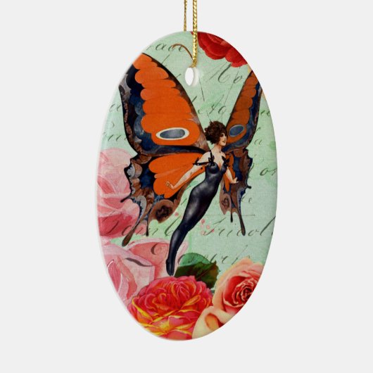 人間動物のバラを持つ雑種の蝶女性 セラミックオーナメント (右)