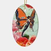 人間動物のバラを持つ雑種の蝶女性 セラミックオーナメント (左)