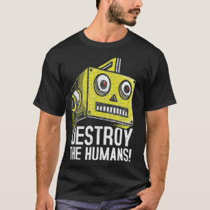 人間邪悪なロボット頭部T型おたくロボットを破壊する Tシャツ