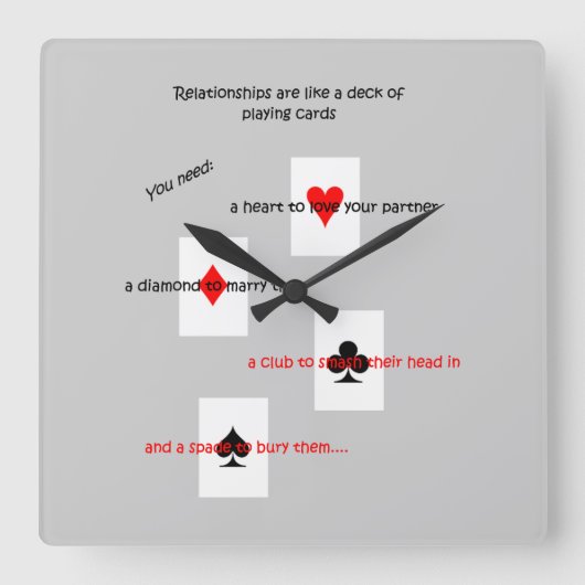 人間関係はトランプ遊の甲板のようなもの」 スクエア壁時計 (正面)