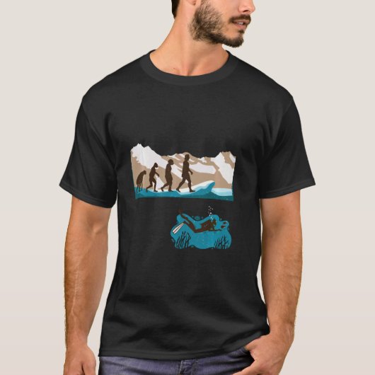 人間+進化+スキューバダイバー+ダイビング+スイミング Tシャツ (正面)
