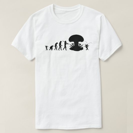 人類とゴキブリの進化の変遷 楽しい進化チャート Tシャツ (デザイン正面)