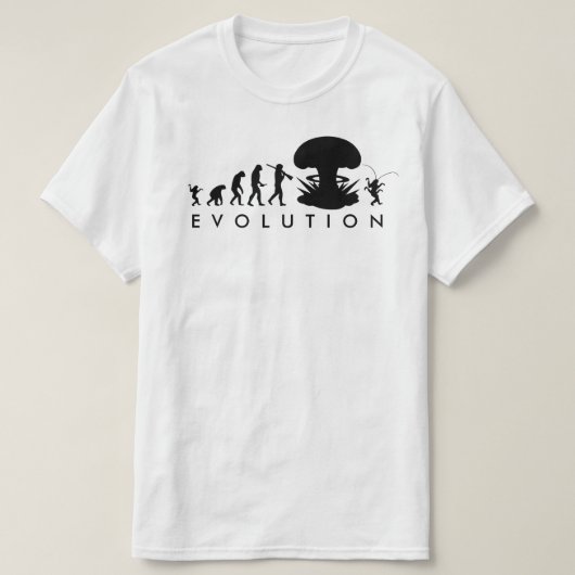 人類とゴキブリの進化の変遷 楽しい進化チャート Tシャツ (デザイン正面)