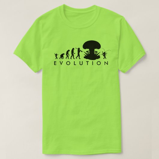 人類とゴキブリの進化の変遷 楽しい進化チャート Tシャツ (デザイン正面)