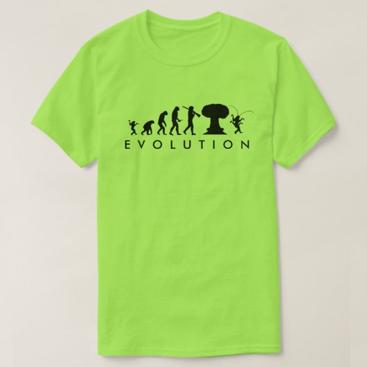 人類とゴキブリの進化の変遷 楽しい進化チャート Tシャツ (デザイン正面)