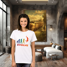 人類の進化:現代のバスケットのシルエット Tシャツ