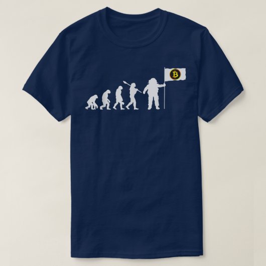 人類の進化Bitcoin宇宙飛行士ムーン暗号BT Tシャツ (デザイン正面)