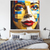 「人類の青写真」 – キュービストポートレート キャンバスプリント (インサイチュ (寝室))