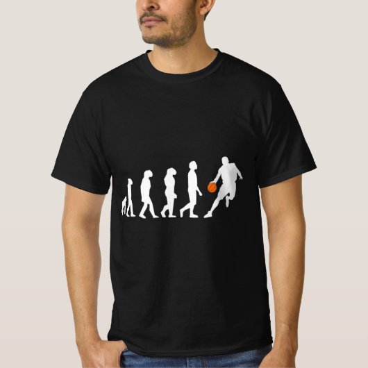 人類フープデザインのバスケーおもしろいル進化 Tシャツ (正面)