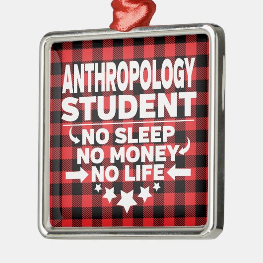 人類学大学の学生レッドプレイドクリスマス メタルオーナメント (左)