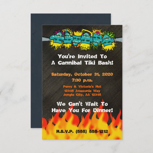 人食いのTikiの強打のヘッドハンターのスタイルのパーティー- 招待状 (正面/裏面)