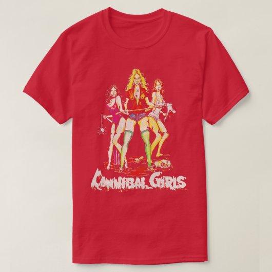 人食い女の子レトロ70sカルトホラー映画 tシャツ (デザイン正面)