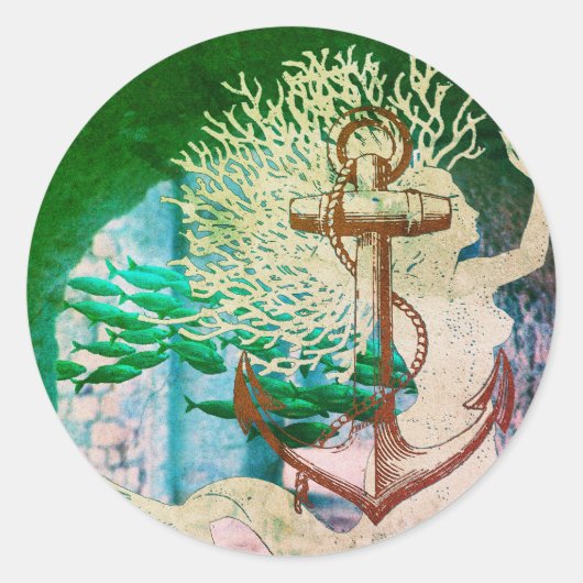 人魚いかりと魚の学校 ラウンドシール (正面)