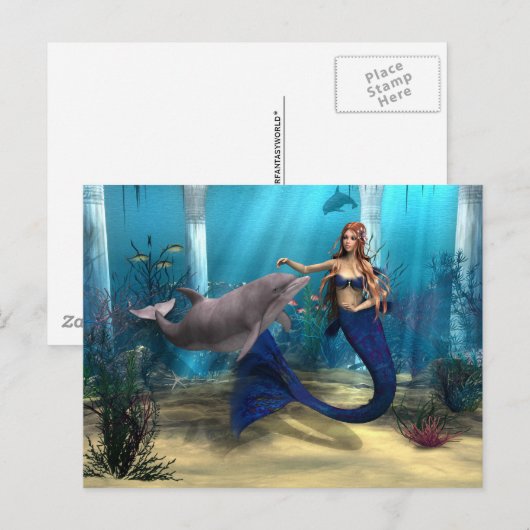 人魚およびイルカ ポストカード (正面/裏面)